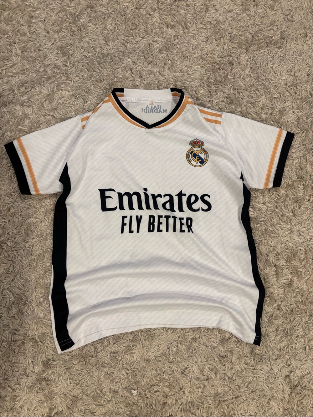 Real Madrid Kids White Home Jersey with Black & Gold Trim
